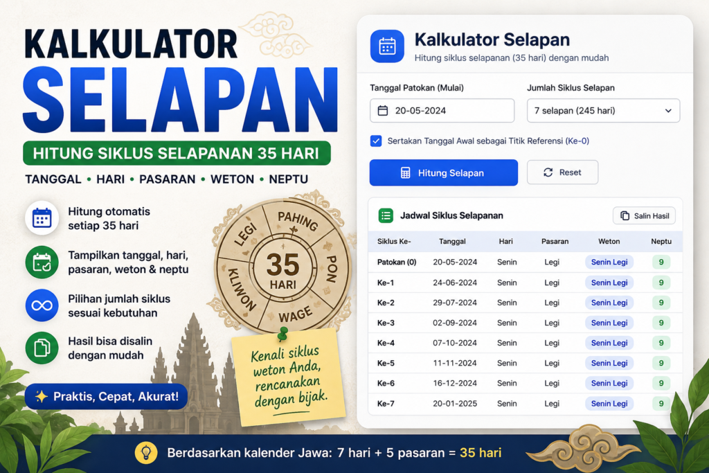 Kalkulator Selapan Online untuk Menghitung Siklus Selapanan 35 Hari